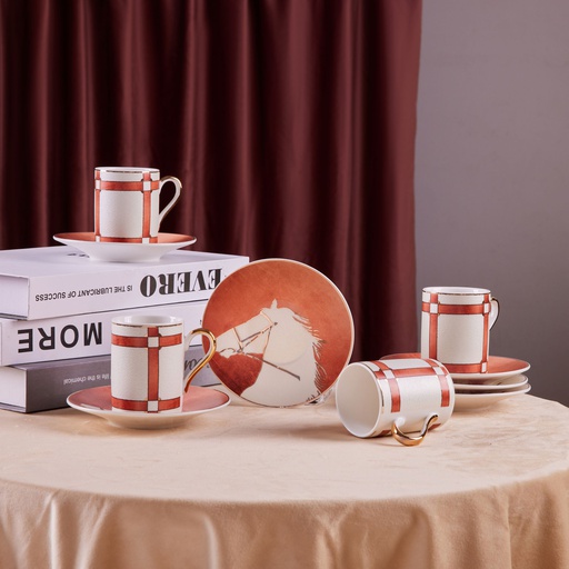 [DUN-1310] 6 CUPS AND 6 SAUCERS IN PRINTED GIFT BOX (HALF GOLD HANDLE)