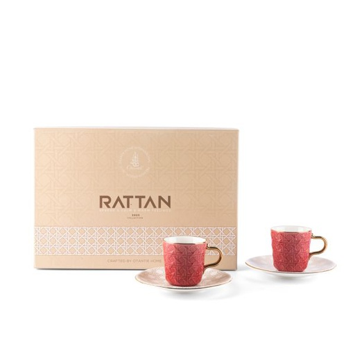 [ET1876] طقم فناجين قهوة تركية 12 قطعة من راتان - عنابي