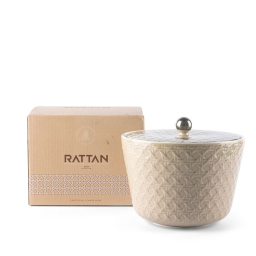 [ET1907] Medium Porcelain vase With Cover From Rattan - Beige