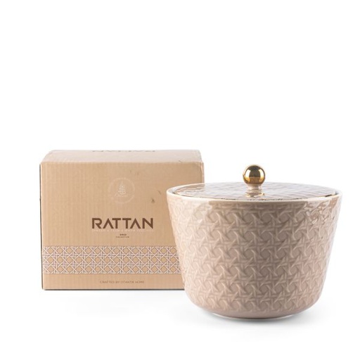 [ET1908] Medium Porcelain vase With Cover From Rattan - Brown