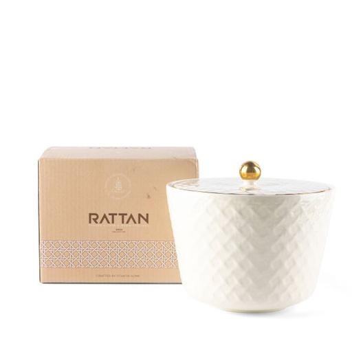 [ET1909] Medium Porcelain vase With Cover From Rattan - Pearl