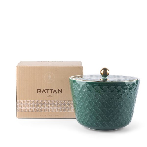 [ET1910] Medium Porcelain vase With Cover From Rattan - Green