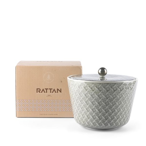[ET1911] Medium Porcelain vase With Cover From Rattan - Grey