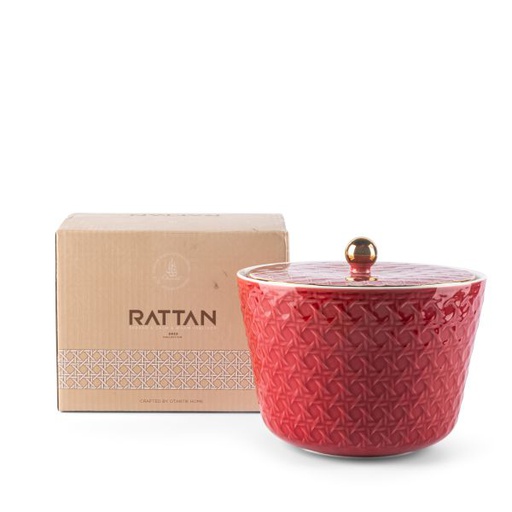 [ET1912] Medium Porcelain vase With Cover From Rattan - Red
